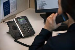View of a Polycom VVX 400 in use.